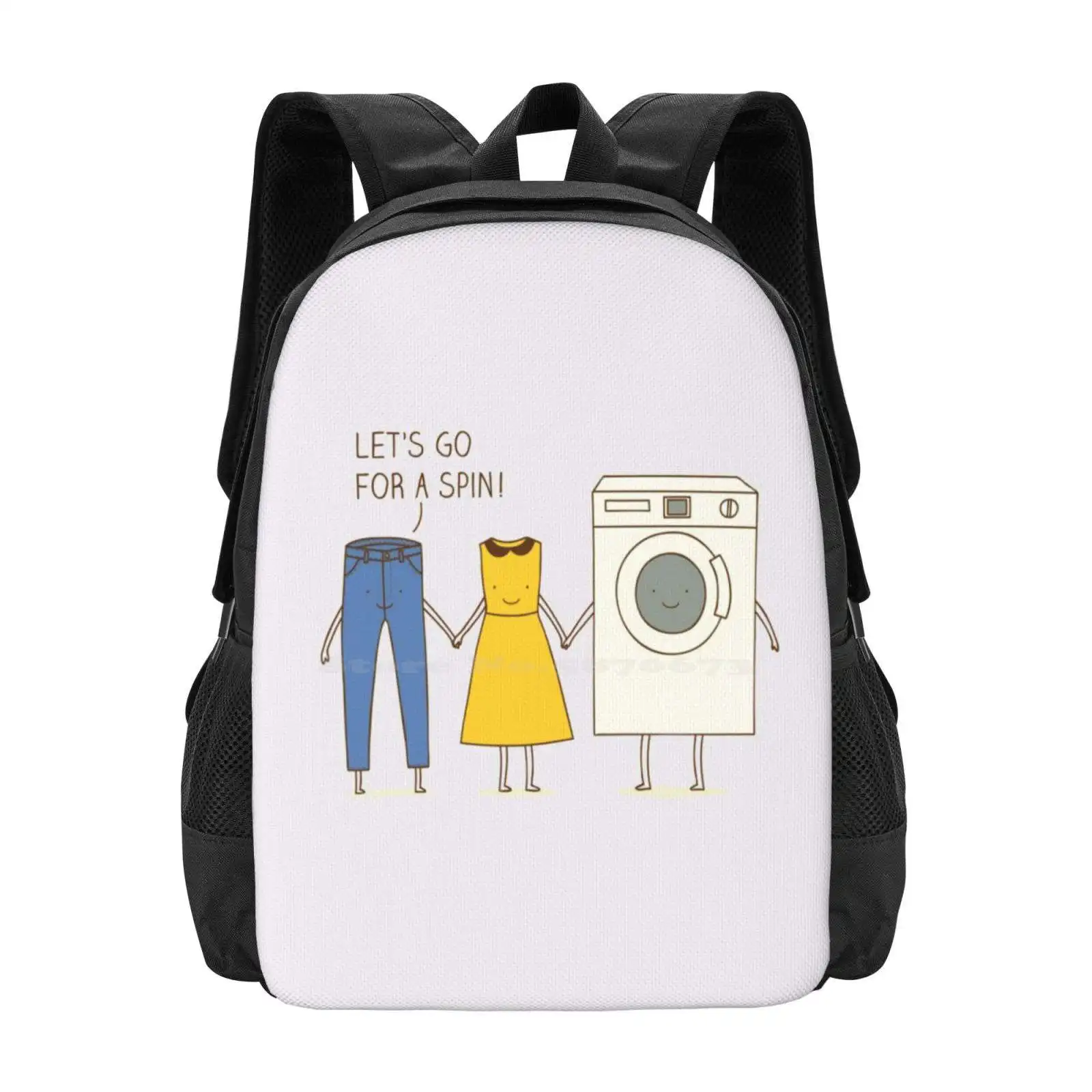 Let'S Go For A Spin! Pattern Design Bagpack School Bags Spin Laundry Pun Funny Cute Happy Date Pants Washing Machine Dating