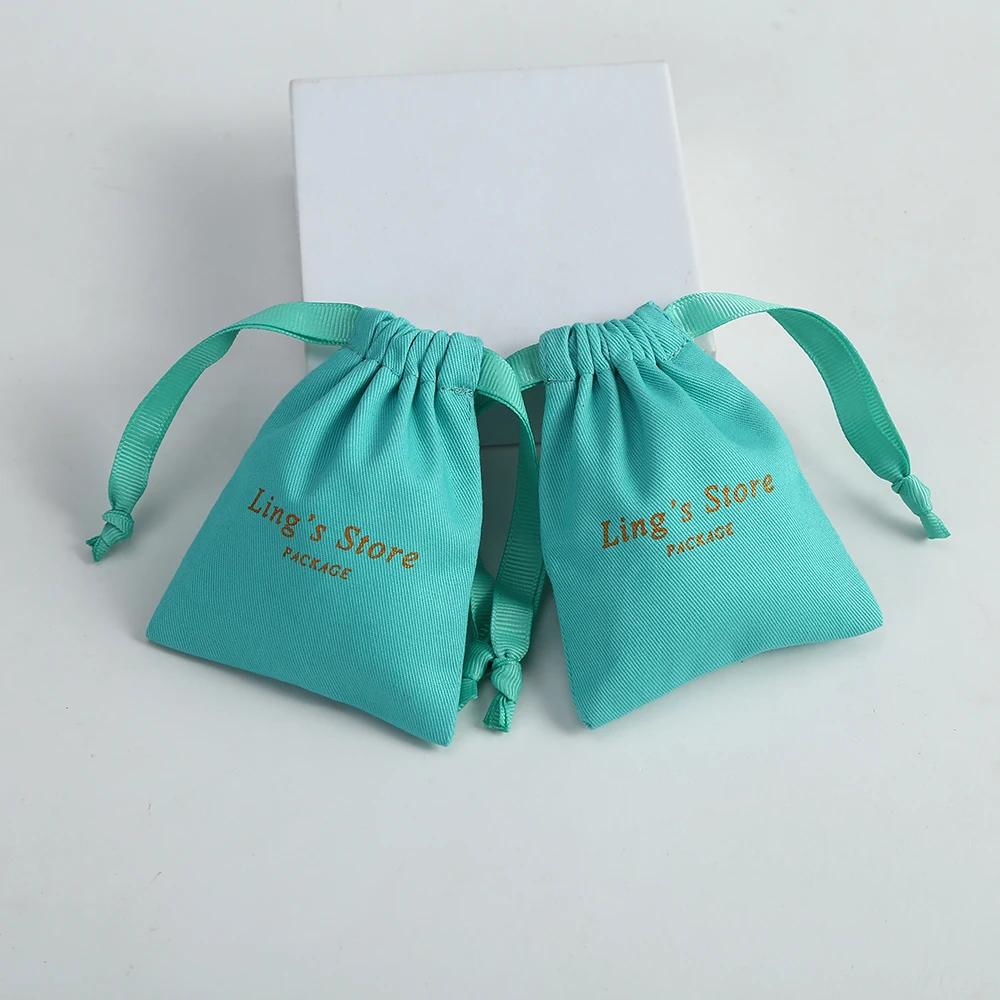 50pcs Custom Logo Cotton Canvas Gift Bags with Ribbon Drawstring Velvet Jewelry Rings Necklace Organizer Bag Wedding Favor Pouch