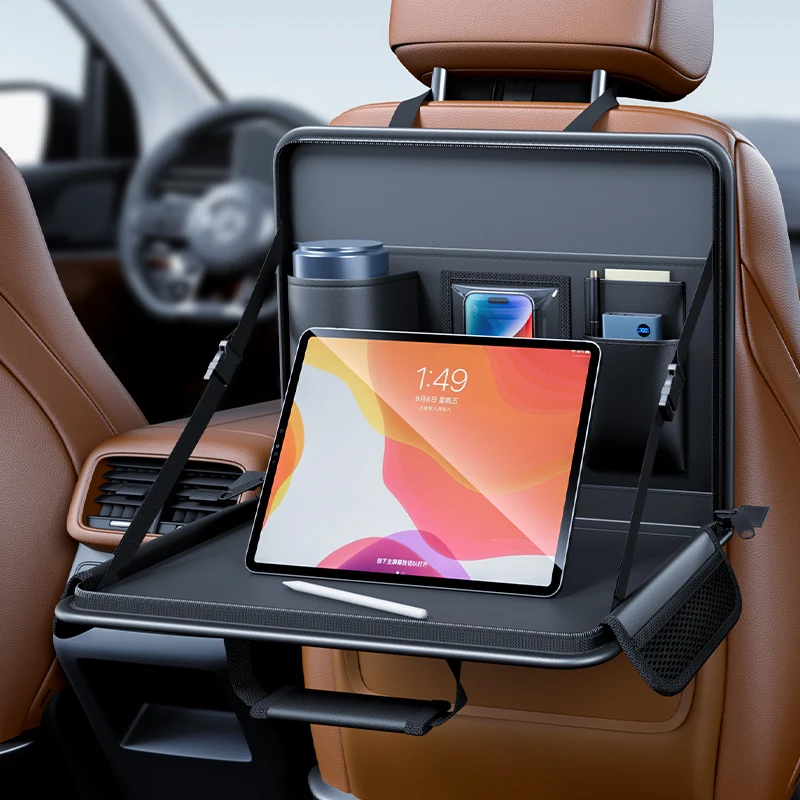 Car Laptop Holder Leather Car Seat Back Hanging Notebook Table Portable Auto Computer Desk Dining Tablet Bracket Food Organizer