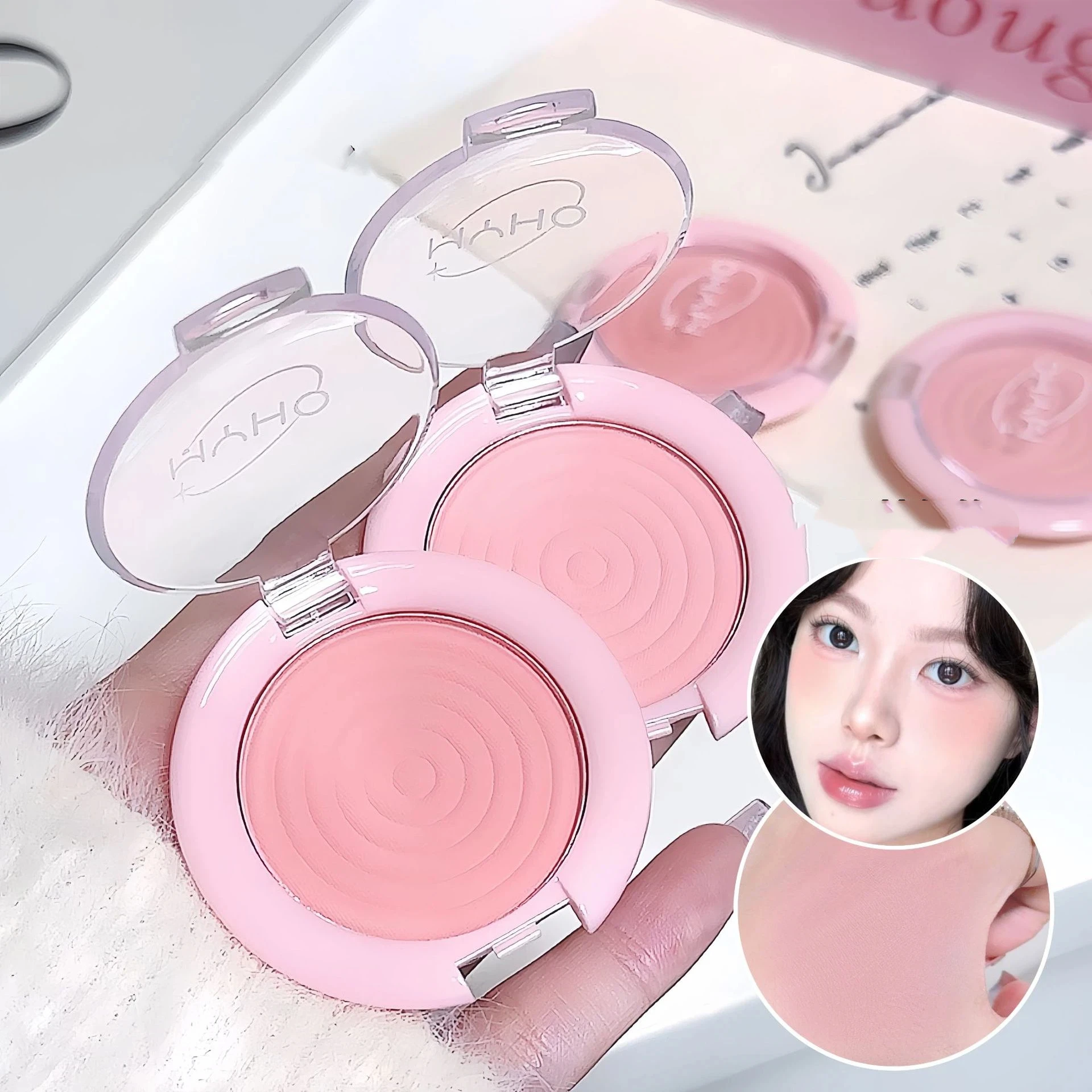 Palette de fards à joues mats en forme de cercles, doux, soyeux, gris, rose, teinte des joues, poudre éclaircissante, Rouge du visage, maquillage, plaque de surbrillance