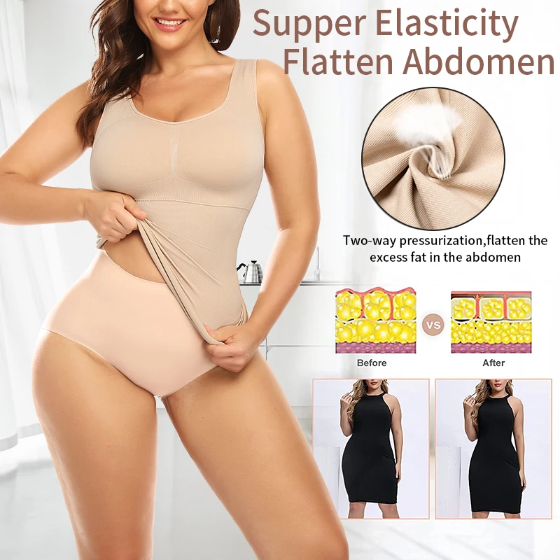 Mulheres shaper magro empurrar para cima mais tamanho sutiã cami tanque superior corpo shaper removível roupa interior emagrecimento colete