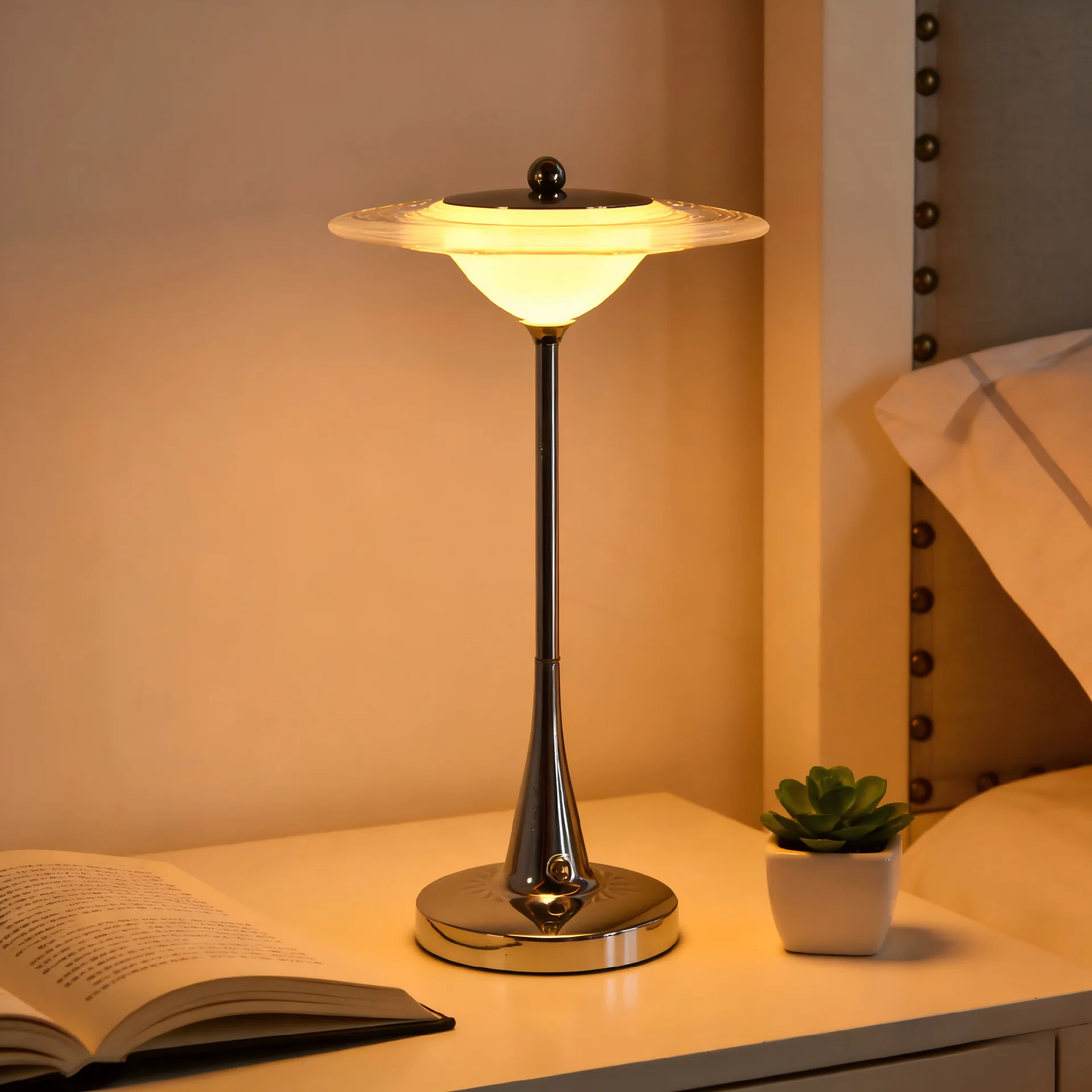 

UFO Touch Table Lamp, Rechargeable 3-Color Dimmable Night Light, Creative Decorative Desk Bedside Lamp for Bedroom Desktop