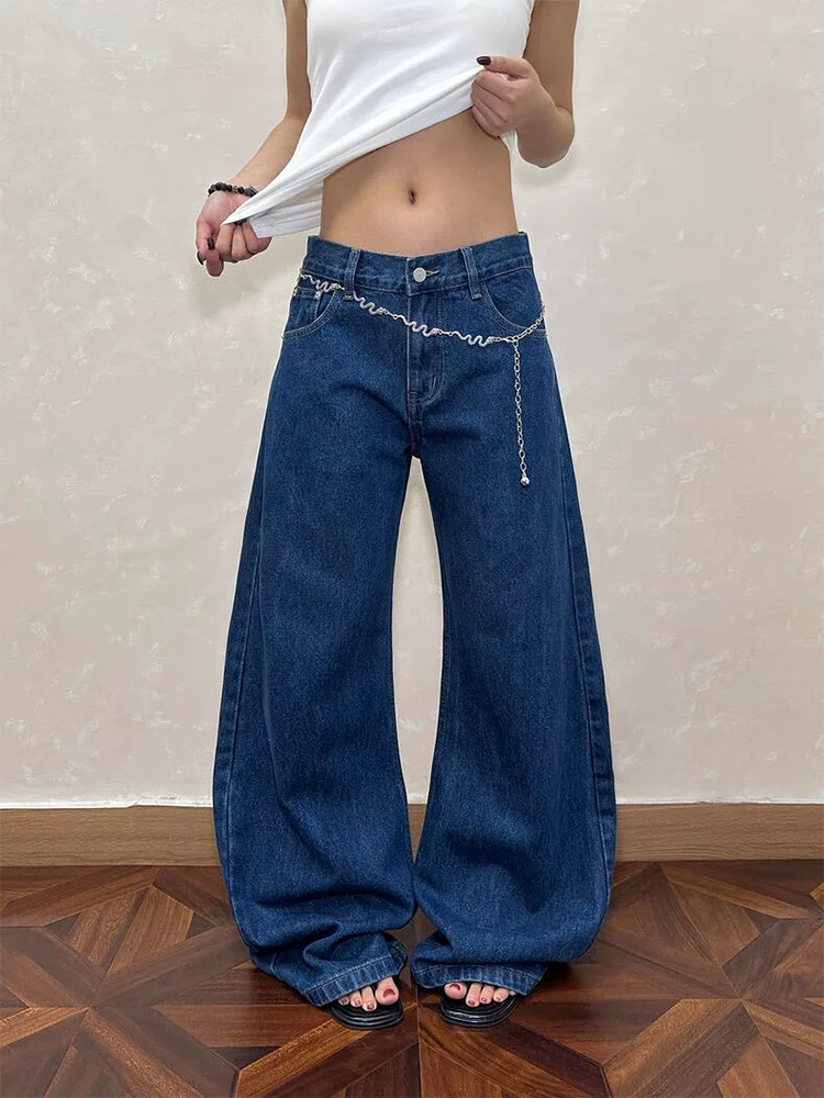 

Loose Wide Leg Blue Jeans Women's Casual Loose Feeling Comfortable Slimming Jeans American Retro Style High Waist Denim Pants