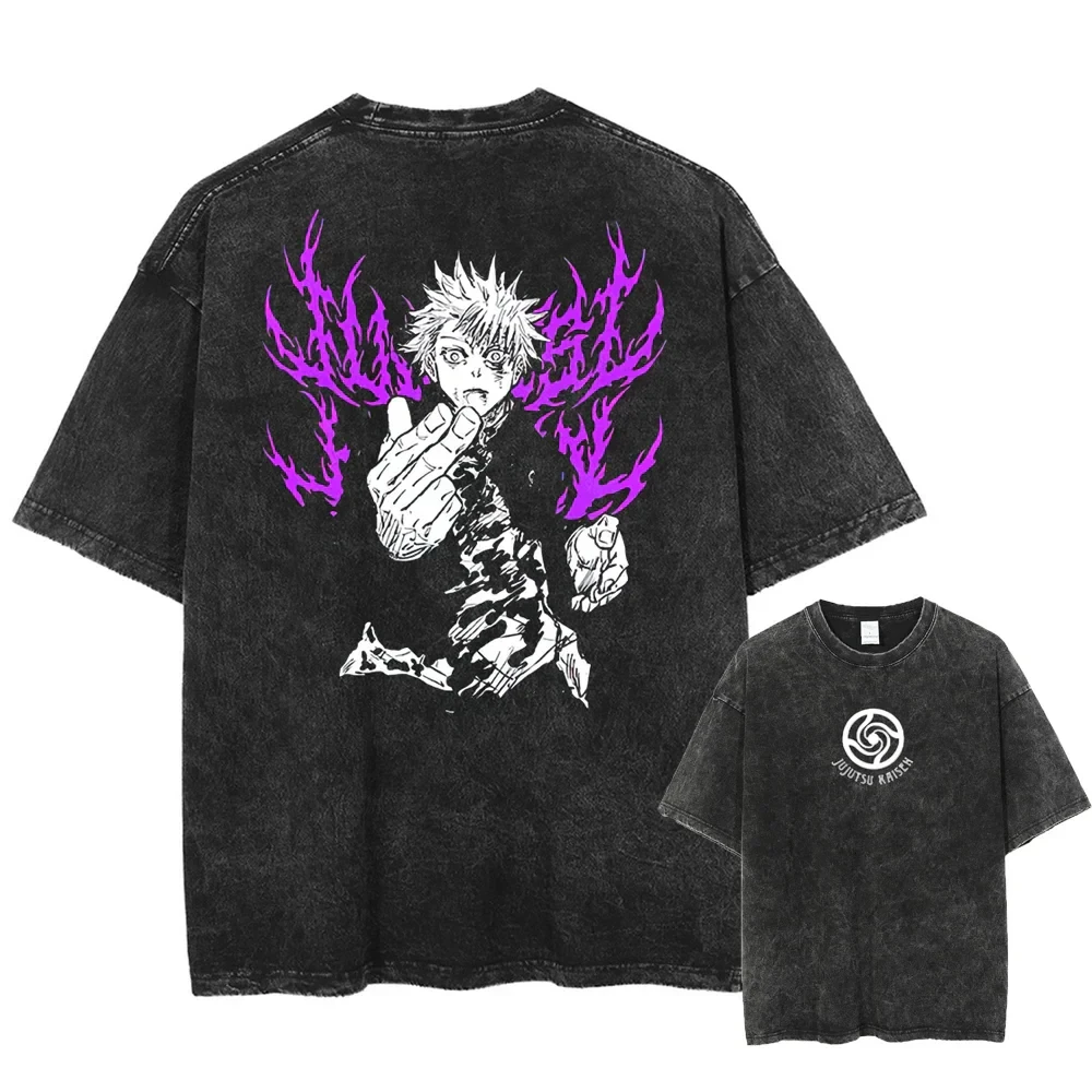 

Jujutsu Kaisen Popular Anime 2025 Summer Men Short Sleeve Acid Wash Loose Fit Street Style