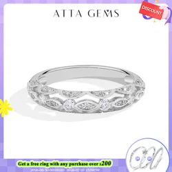 ATTAGEMS Vintage Moissanite Diamond Ring for Women Full D VVS1 Color Hollow Band S925 Sterling Silver Stackable Wedding Gift New