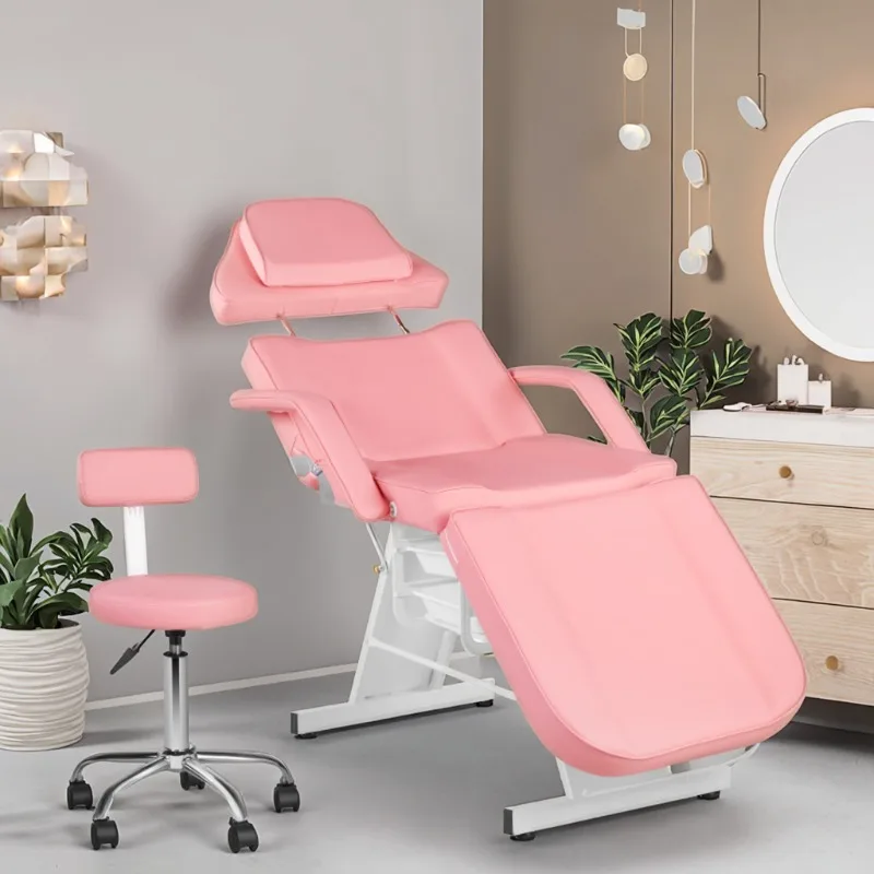 New Design Foldable Beauty Bed with Saddle Chair and Storage Box for Salon Spa Massage Table Leather Material