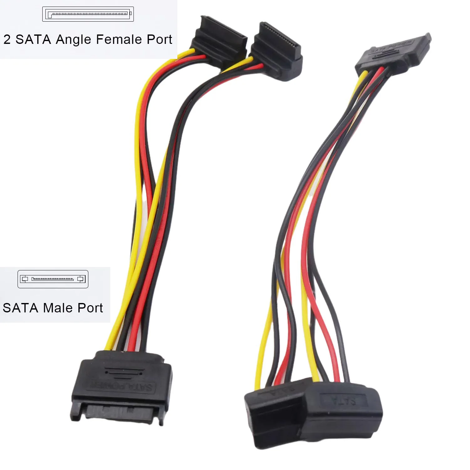 

2pcs SATA 15-Pin Power Splitter 90 Degree Hard Disk Power Extension Cable SATA 15 Pin Male to 2 Female Adapter Cable