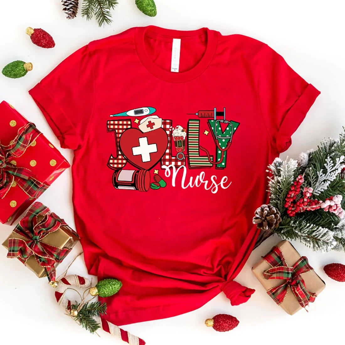 Funny Christmas Jolly Nurse Printed T-Shirts Fashion Women Summer Tee Shirt Unisex Casual Short Sleeve Round Neck Tops T-Shirts