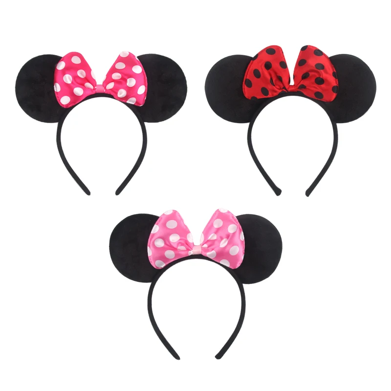 2023 Disney Mickey Ears Headband For Girls Boys Classical Pokal Dots Bow Hairband Party Cosplay DIY Hair Accessories Gift Femme