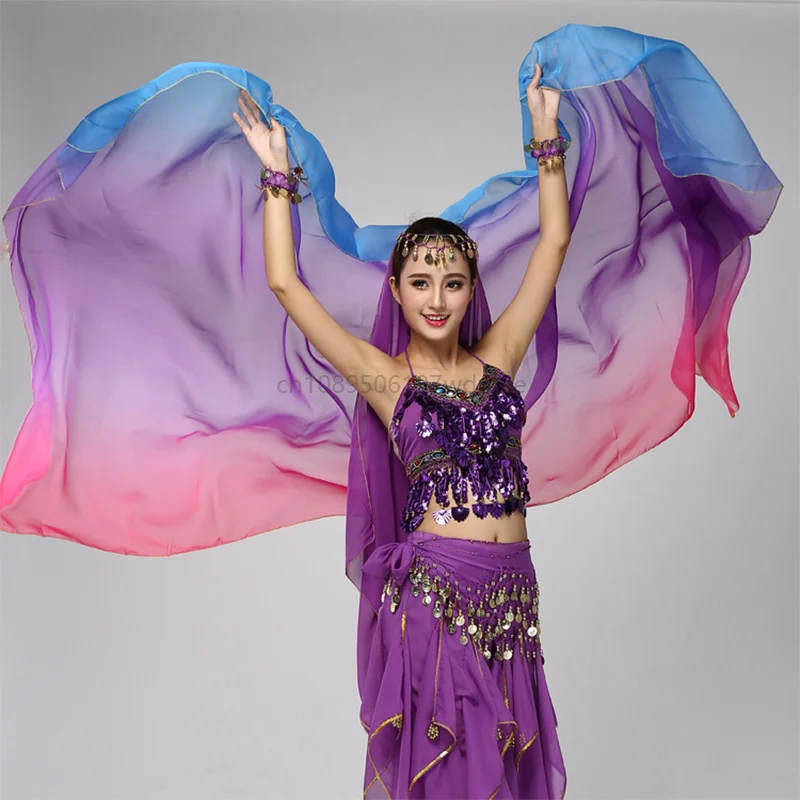 

Belly Dance Silk Veils Gradient Hand Thrown Scarf Shawl 220/250cm Silk Veil Shawls Dance Stage Performance Props