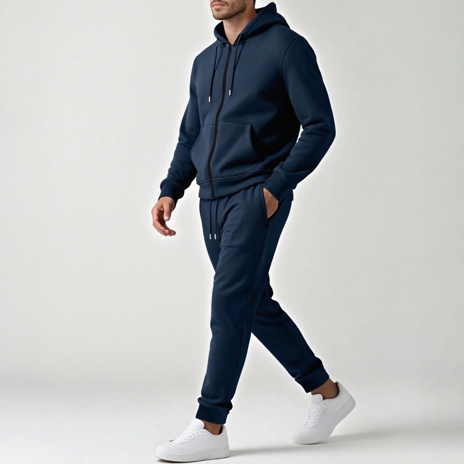 

Men's Autumn Two Piece Outfit Long Sleeve Zip Up Hooded Tops Drawstring Pants Set