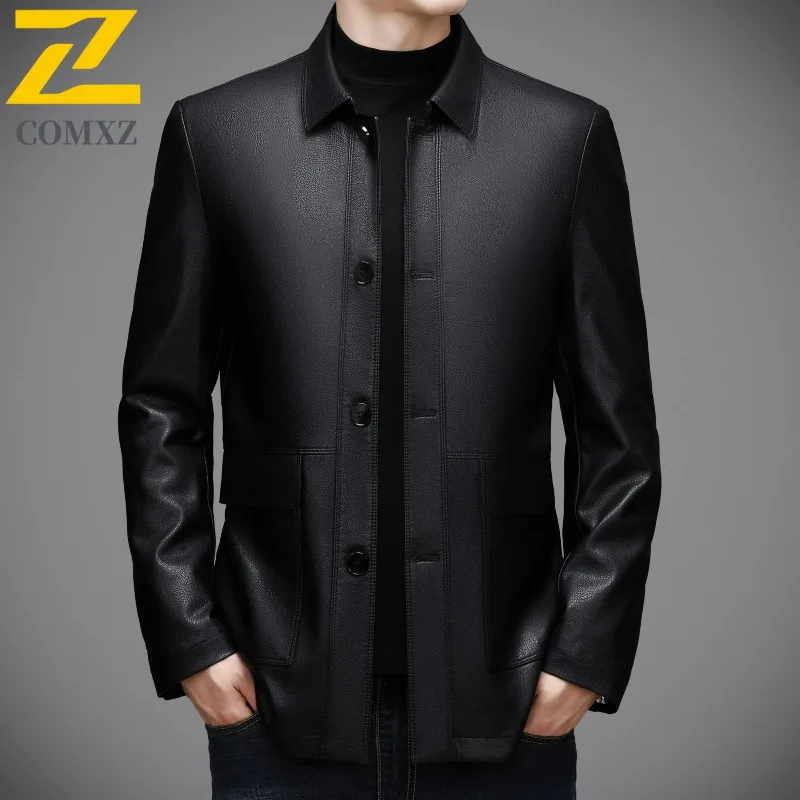 Premium Autumn Leather Jacket Men 2025 Fashion Classic Lapel Design PU Leather Coat Business Casual Stylish Trendy Wear Coats - Image 2