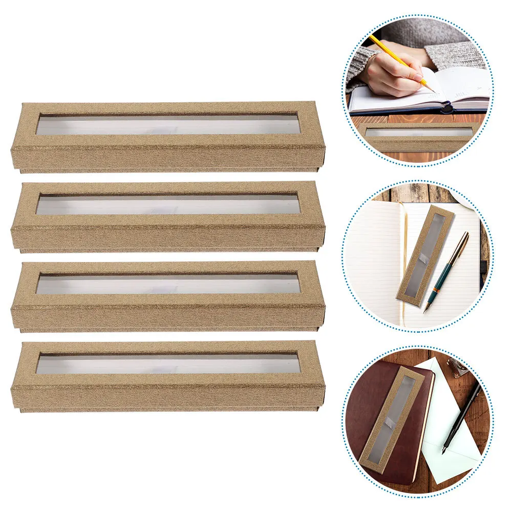 4 قطع صندوق أقلام ورقية بتصميم بسيط مع نافذة شفافة مقلمة فارغة لأقلام حبر جاف جل مدمجة محمولة