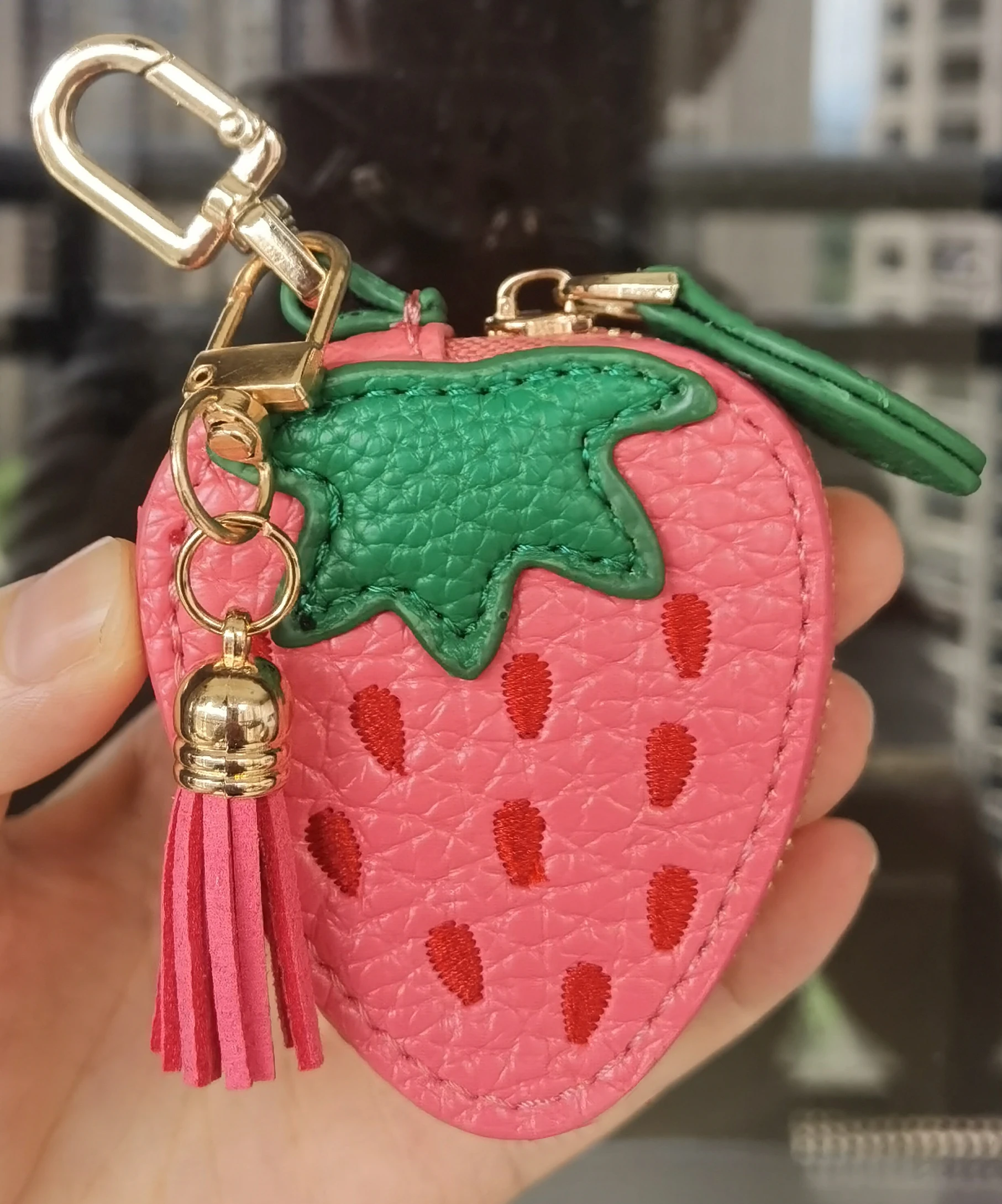 

Minimalist Cute Fruit Shaped Keychain, Coin Purse, Strawberry, Ornament For Bags mini pouch Wallet gift for girl women gift