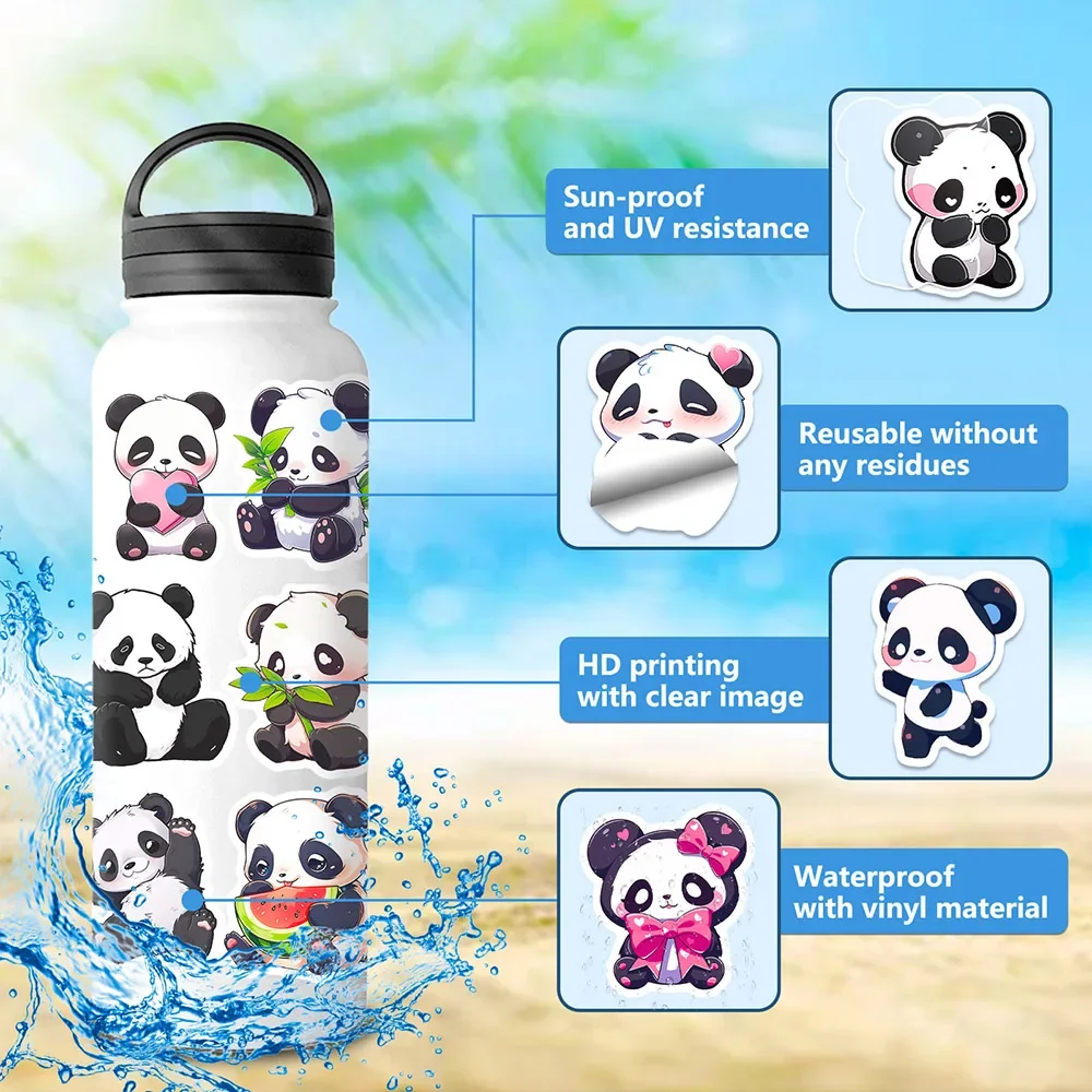 Imagem -06 - Cute Cartoon Panda Varied Stickers Pack para Crianças Decalques de Graffiti Viagem Bagagem Notebook Telefone Capacete Decoração 50 Pcs