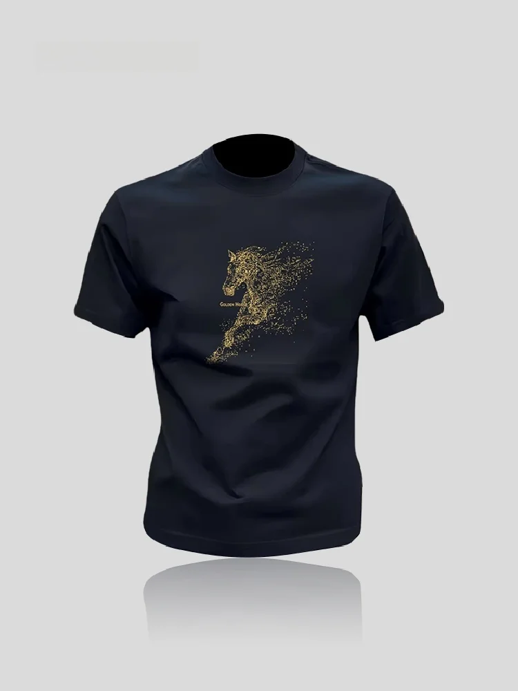 Lightweight Short Sleeve round Neck T-Shirt Men's Fashion Summer  Shirt Cotton Fabric UV Protection 100 plus Index