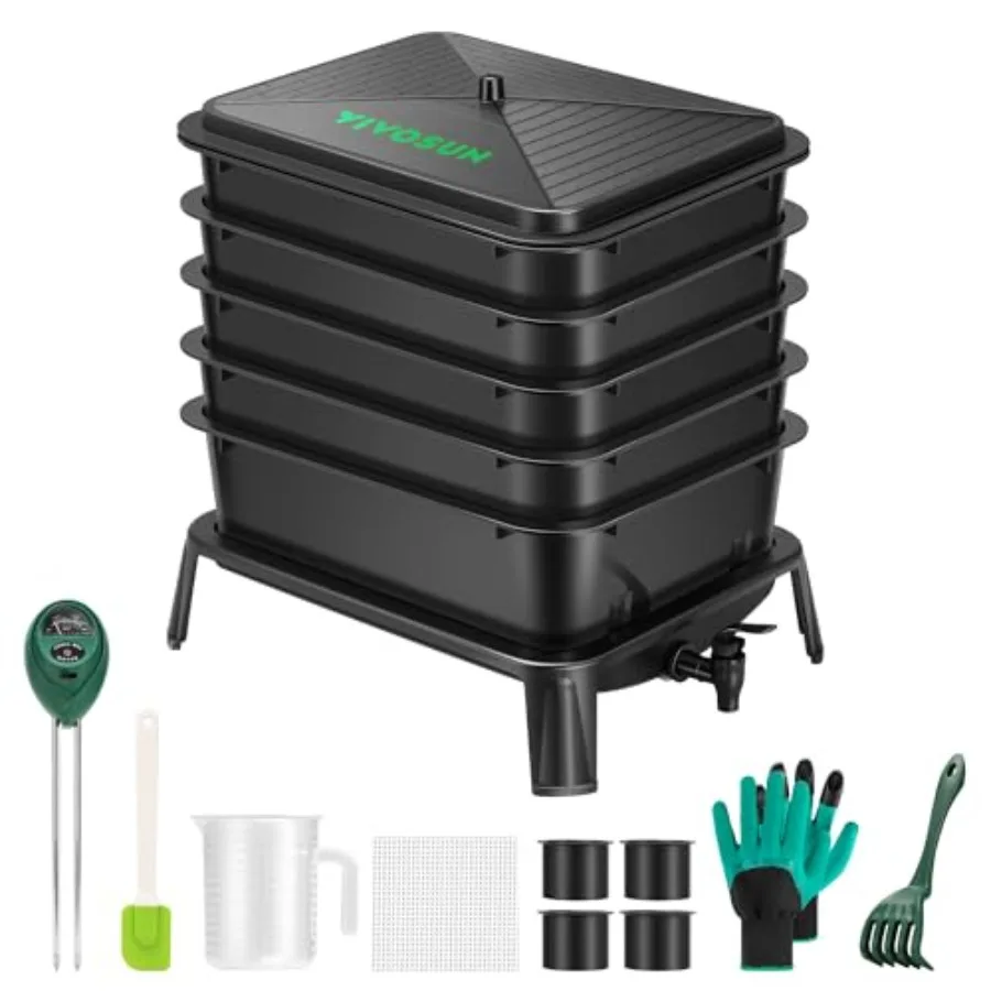 

Worm Compost Bin, 50L Worm Composter, Easy Setup Inclusive Worm Farm Kit for Recycling Food Waste