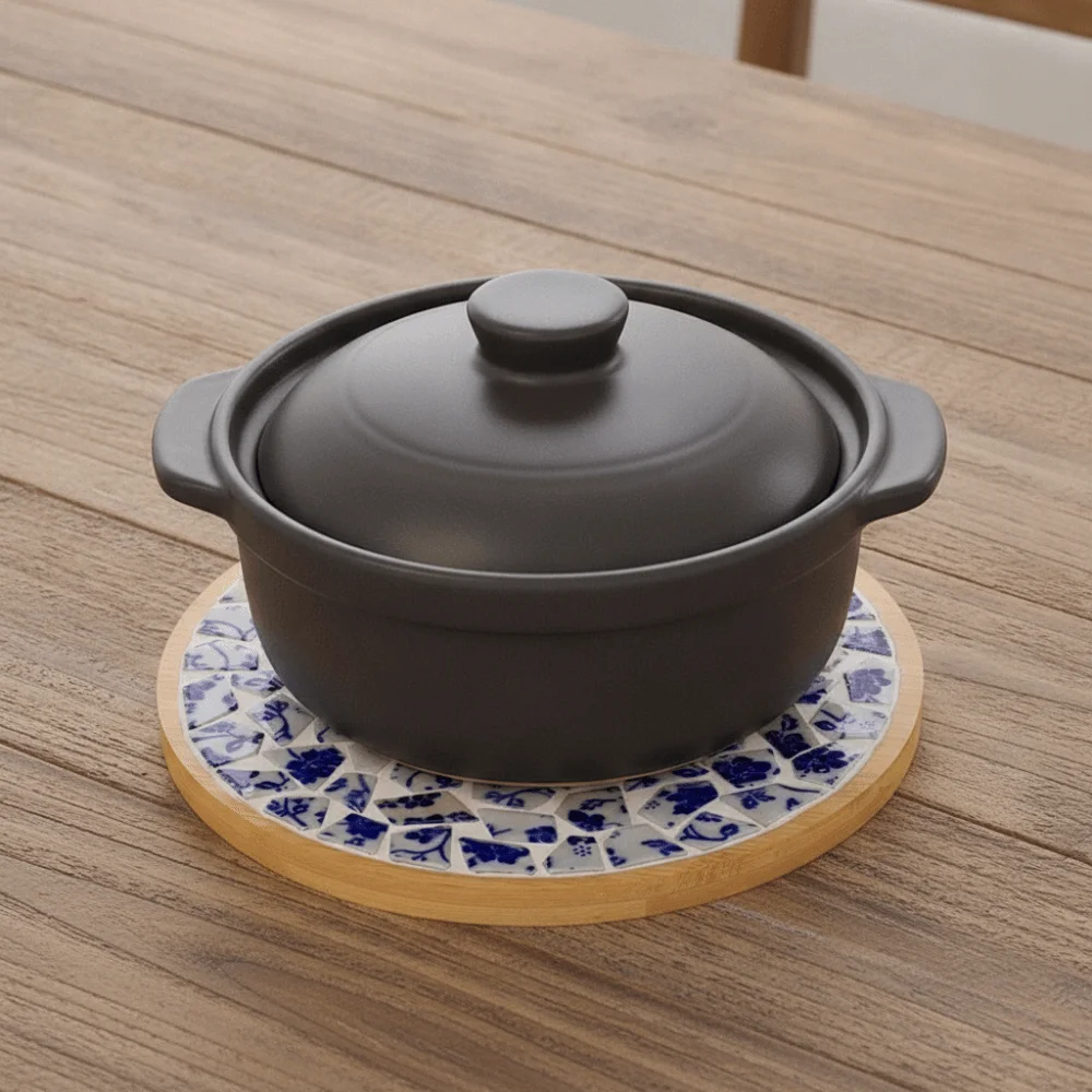 Chinese Style Blue White Porcelain Coaster Material Kit Heat-resistant Smooth Granular Edge Mosaic Coaster Material Kit