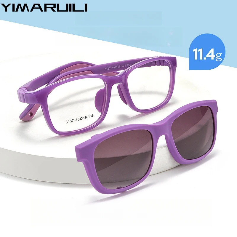 

YIMARUILI Kids Magnetic Clip-on Blasses Blocking UV Silicone Boys Girls Optical Prescription Children's Eyeglasses Frames 8137ET