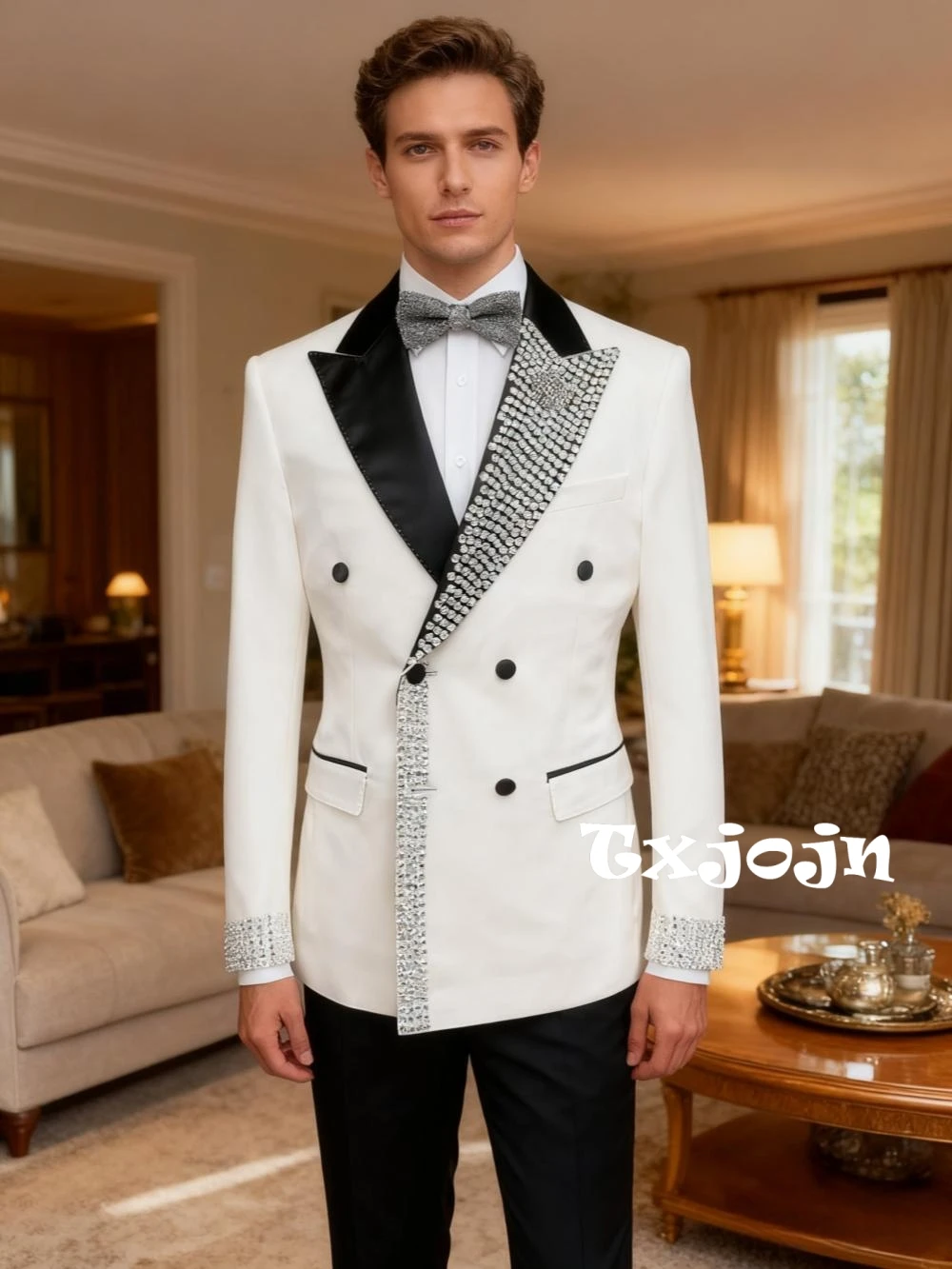 

Ослепительные роскошные мужские приталенные костюмы с бисером, комплект из 2 предметов, помолвочный банкетный наряд, двубортный костюм с острым лацканом, комплект одежды для танцев