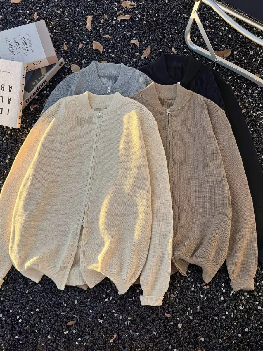 

American Sle V-Ne Knitted Sweater Cardigan Men's Color Casual Loose Fit Winter Outerwear Soft Polyester Fiber