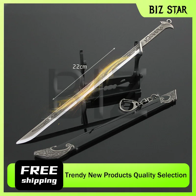 22cm/8.66inThe Film and Tv Peripherals Elf King Thranduil Sword Keychains Medieval Weapon Metal Samurai Sword Desktop Gifts Toys