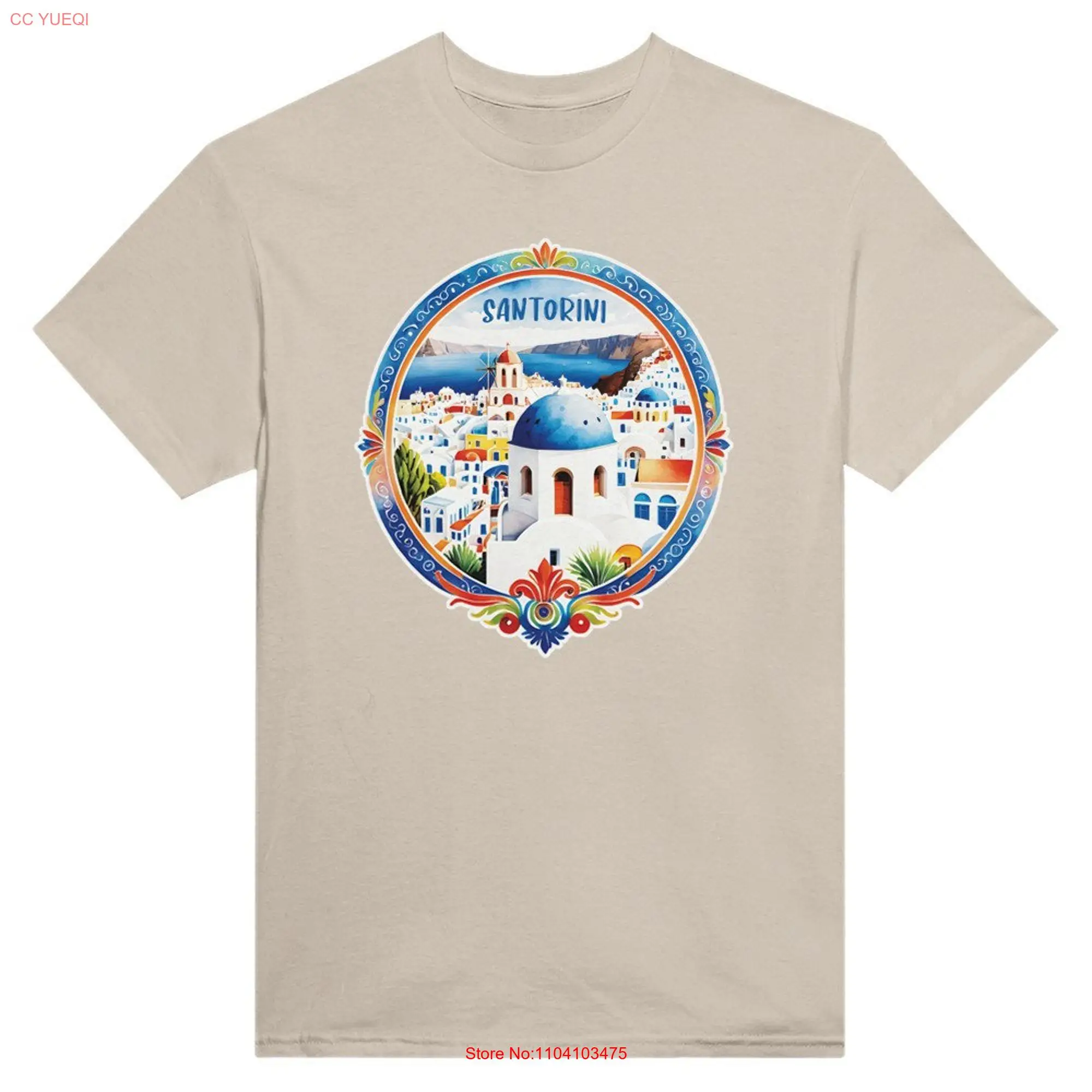 Santorini the famous Greek Island Cotton T shirt up to 5XL long or short sleeves