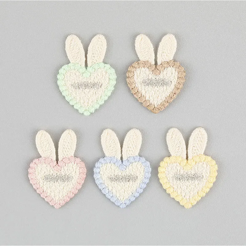 20Pcs Cute Cartoon Heart Rabbit Embroidery Patches DIY Kit for Hair Clip Mobile Phone Case Cap Decoration Accessory Materials