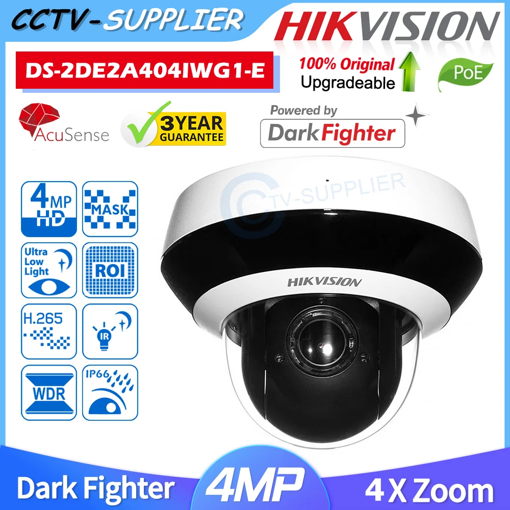 Hikvision 4MP PTZ IP Camera AcuSense DarkFighter 4x zoom 2.8-12mm 2way audio
