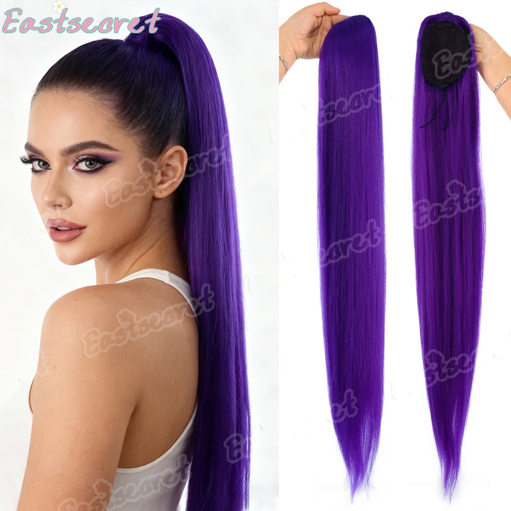 

Synthetic Long Straight Claw Clip On Ponytail Hair Extensions Purple Heat Resistant Pony Tail Hair piece For Women Daily Party