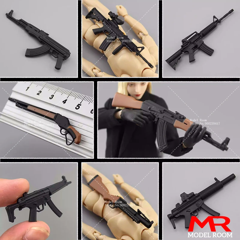 1/12 Scale PVC M4A1 MP5A5 AK47 P90 M4 M1877 Sniper Rifle Model Soldier Gun Weapon Scene Props Fit 6\'\' Action Figure Body Dolls