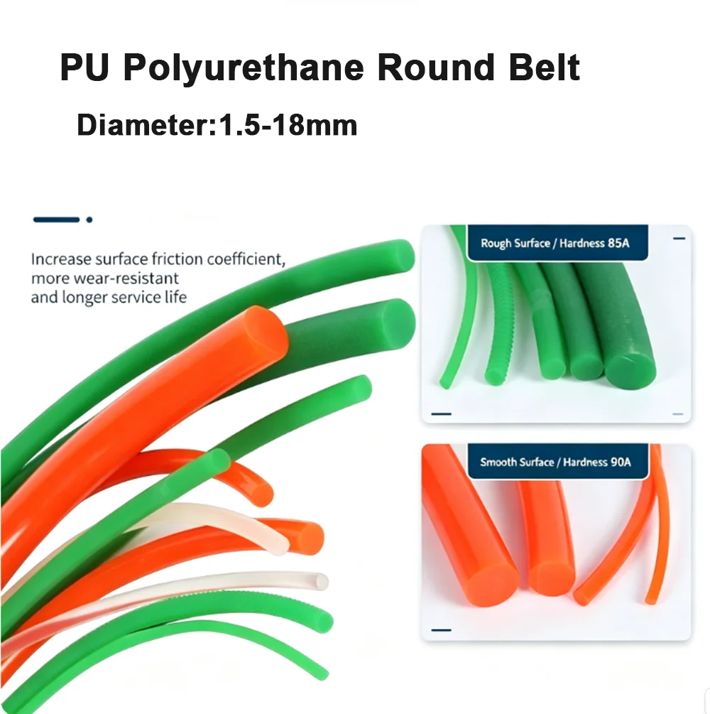 5M Green Rough-Surface PU Round Belt Polyurethane Weldable O-Ring Drive Belt 1.5-18mm Dia For Industrial Conveyor Transmission