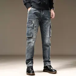 Pantalones vaqueros Cargo rectos y sueltos para hombre, Jeans versátiles de moda americana, con botones y cremallera, 2024