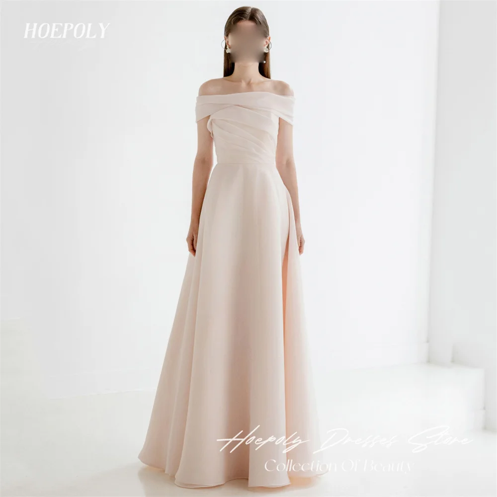 

Hoepoly Classy Simple Strapless Pleat Off The Shoulder A Line Long Evening Dress For Woman Formal Elegant Prom Gown New 프롬드레스