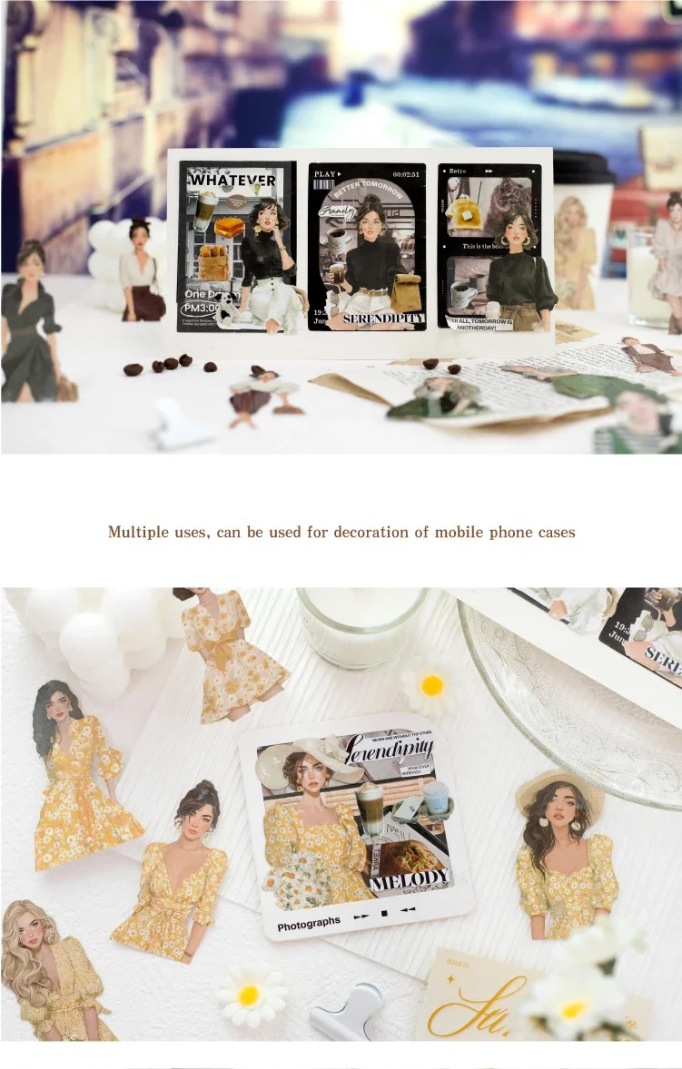 JIANWU Falling Into Summer Series Vintage Character Landscape Material Collage Scrapbook Sticker Creative DIY Journal Stationery