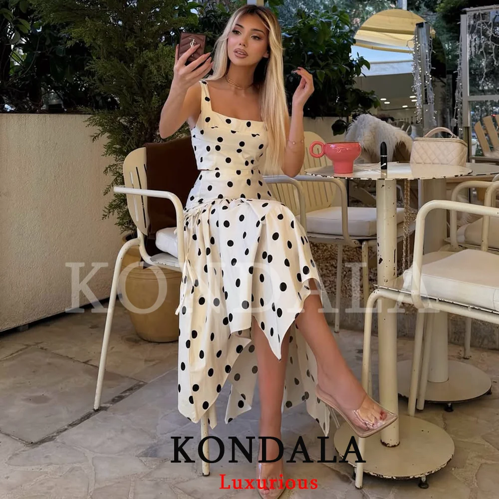 KONDALA Sexy Strand-Urlaubs-Chic Damen-Rockanzug Gepunktetes Ärmelloses Kurzes Oberteil Langer Rüschenrock Mode 2026 Frühling Sommer Y2K Anzug