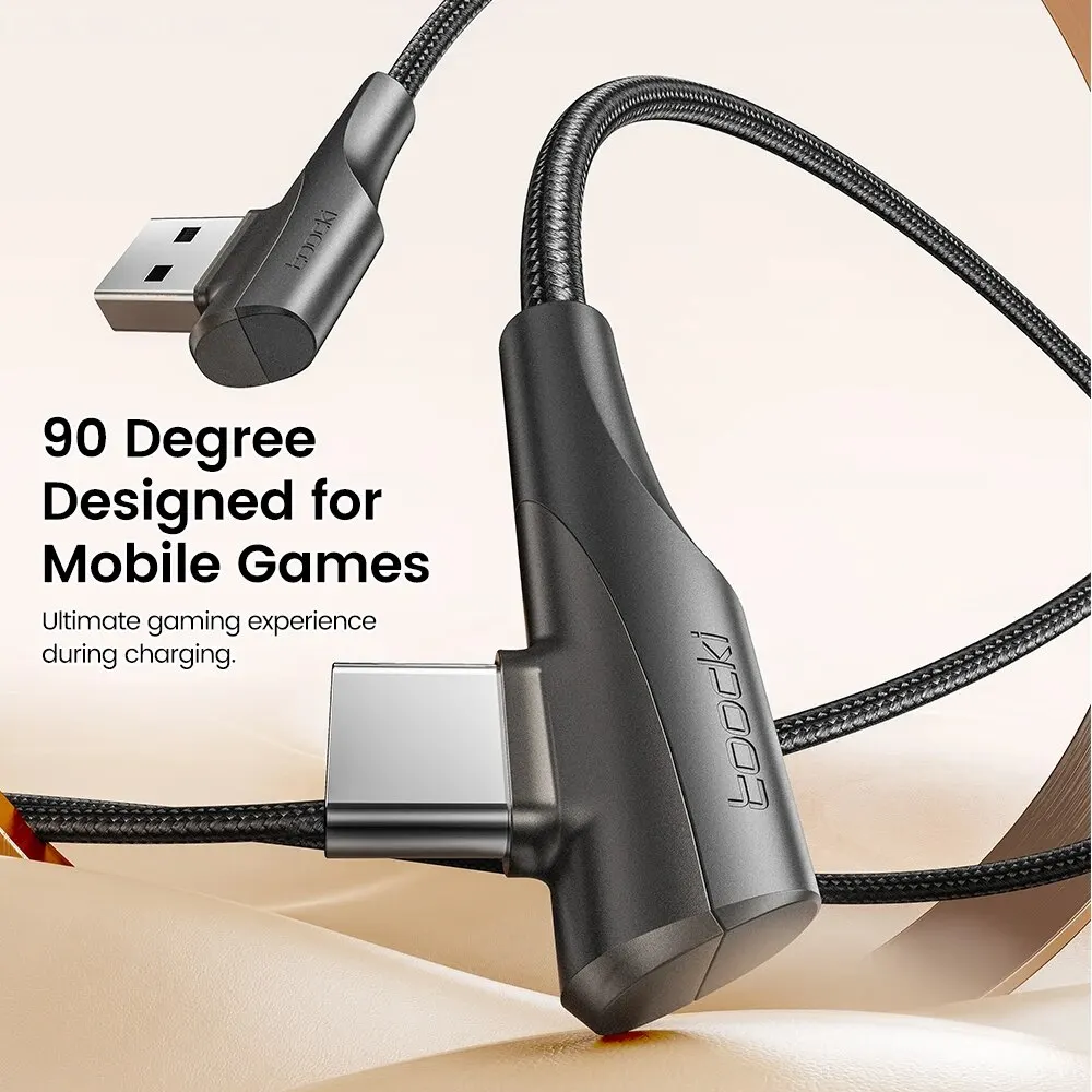 Toocki 3A USB Cable Quick Charge 3.0 Fast Charging Cable Type C 90 Degree Dual Elbow Data Cord For Huawei Xiaomi Samsung Realme