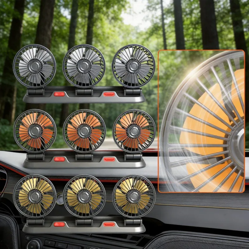 

Автомобильный бесшумный вентилятор для лета, 1/2/3 головки, USB/12В/24В, регулируемый, 2 скорости, для дома, офиса и автомобиля