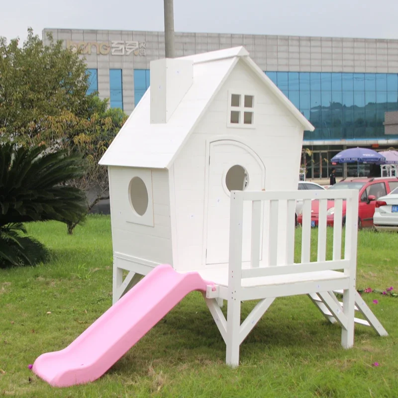 Preservative wood chalet Outdoor assembly Children's toys Tree house game Kindergarten slide Movable wooden house