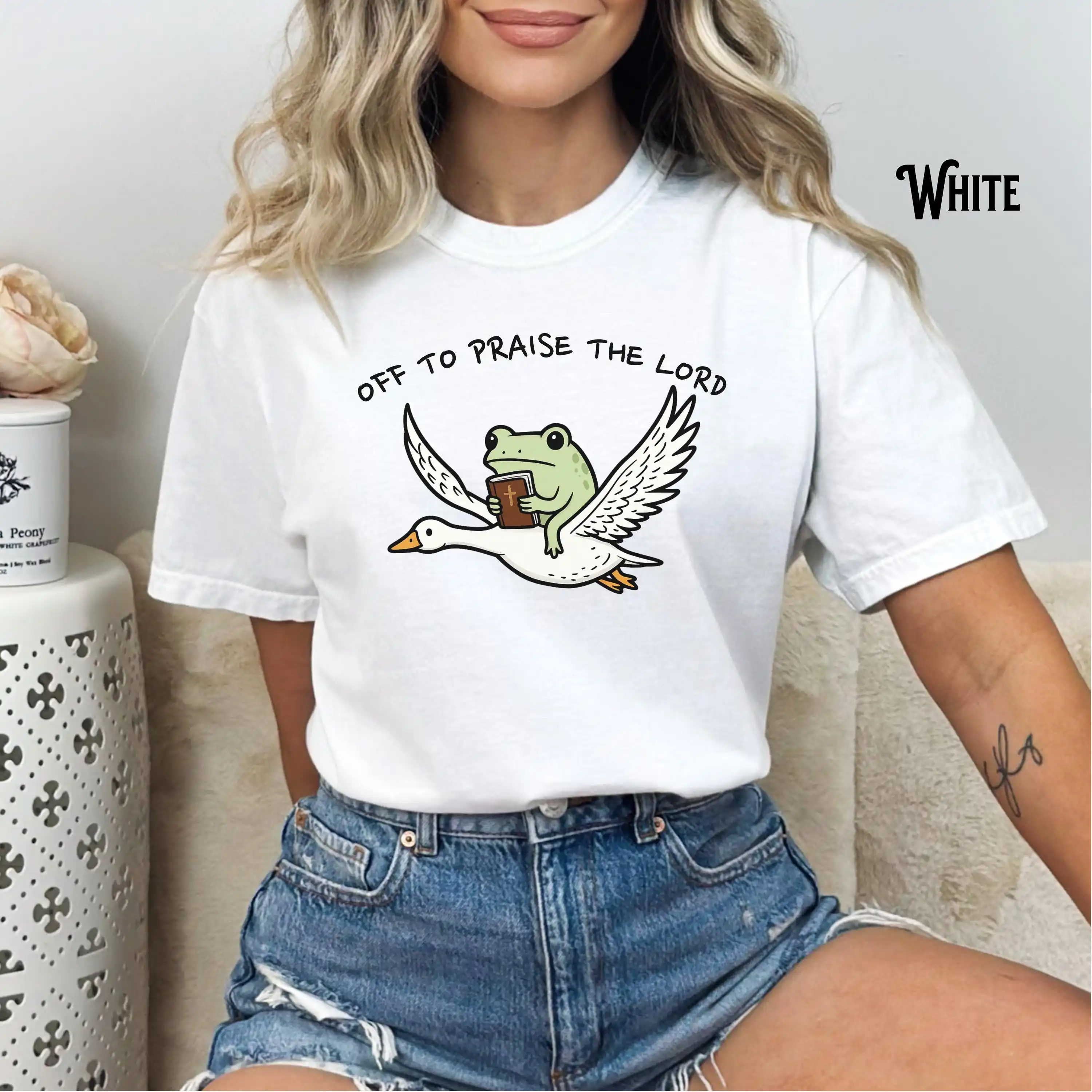 Christian T-Shirt, UnisexTee, Funny Frog Off To Praise The Lord, Goose, Bible Study Shirt, Jesus Church Faith
