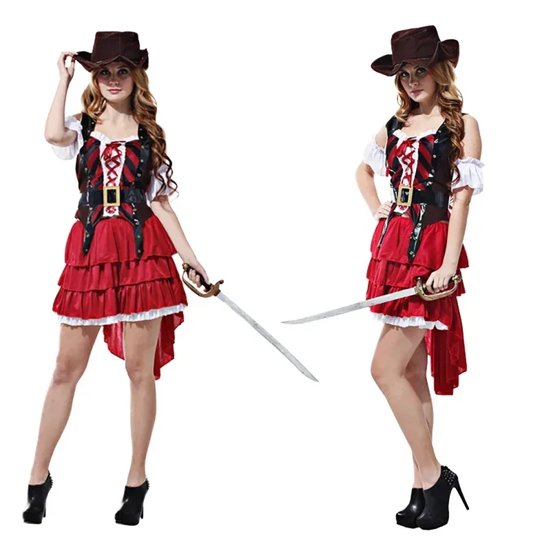 HN8 Disfraz de capitán de piratas caribeños para mujer, traje de Cosplay para juego de rol de Halloween, vestido gótico de fantasía para mujer 8...Gf