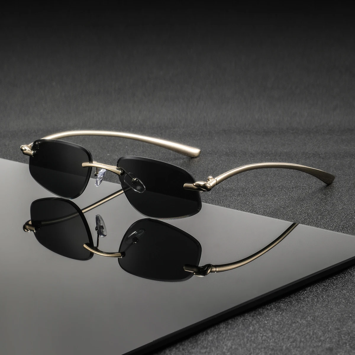 1 Pair of Men's Metal Geometric Rimless Glasses, Avant-Garde, Exquisite, Unique, Light Luxury, American Style, Fashionable