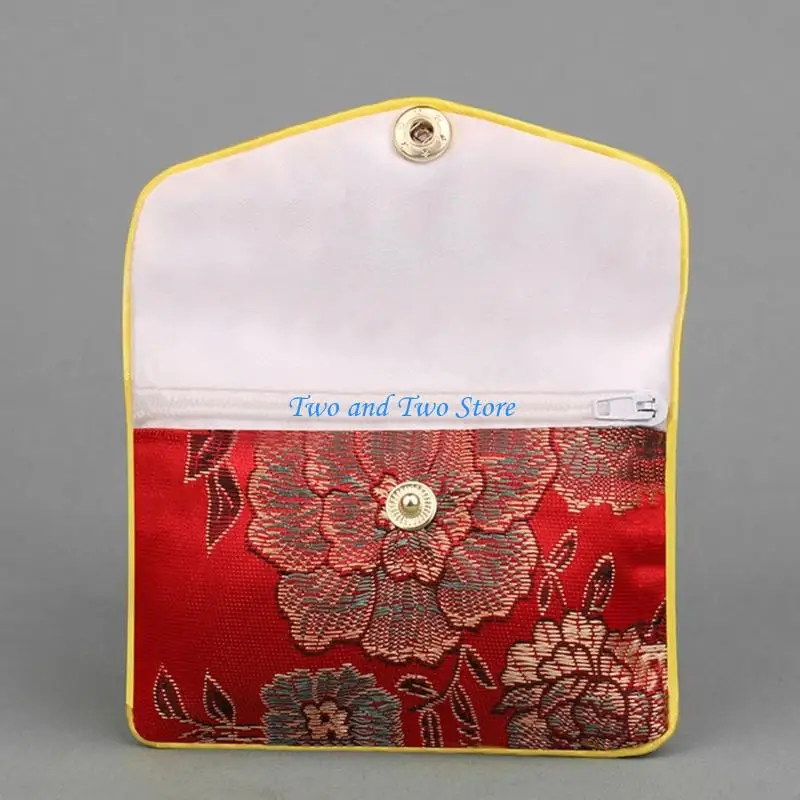 HX6F Stylish Brocade Portable Jewelry Organizers For Rings Earrings Travel Ready
