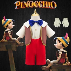 New Kids Puppet Pinocchio Costume Halloween Cosplay Baby Boy's Occasion Overalls + Vest + Shirt Stage Show Party Clothing Set