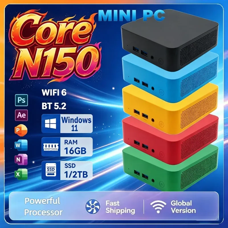 新型ミニpc-intel-n150-高性能ポータブル-16gb-ram-1tb-2tb-ssd-wifi6-デスクトップ-オフィス-ゲーミングpc