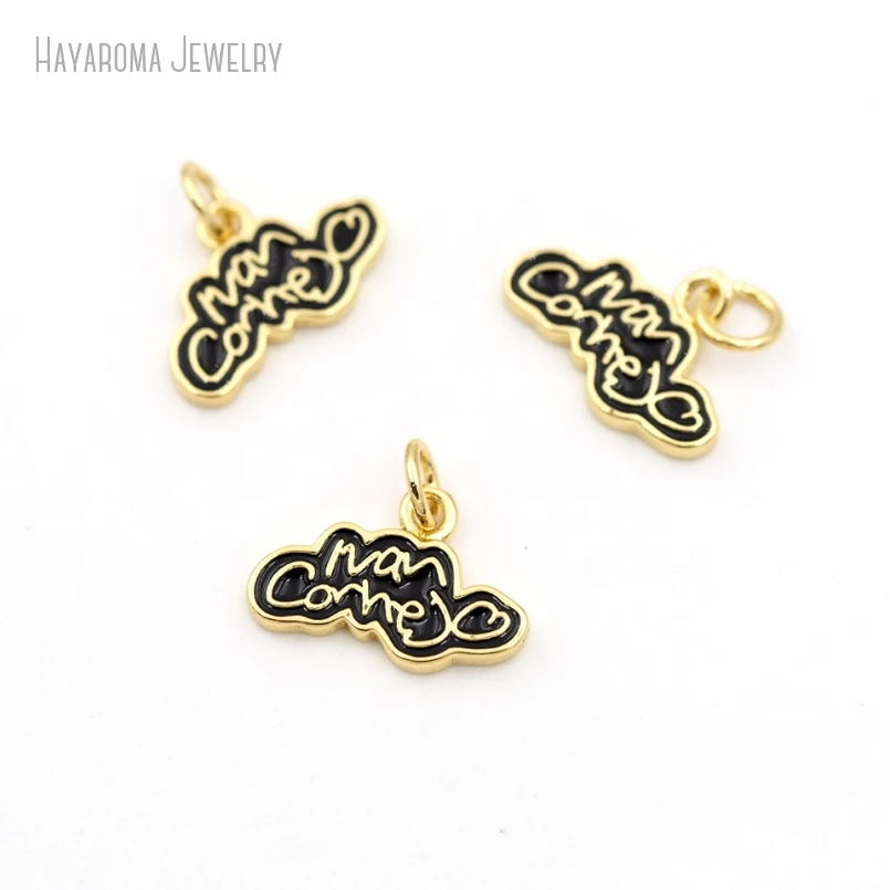 10Pcs Metal Gold Color Pendant Jewelry Black Enamel Ivan Cornejo Alphabet Letter Wholesale Copper Charms PM52970
