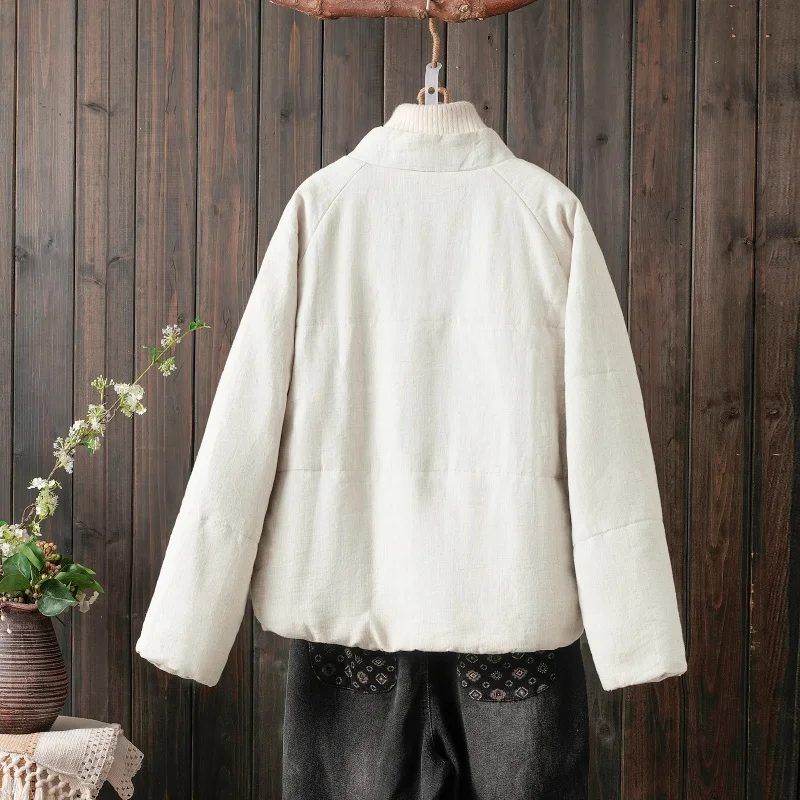 Autunno Inverno Cotone Lino Jaet Leggero ort Collo alto Bottone singolo Cappotto lungo artistico antivento Sve