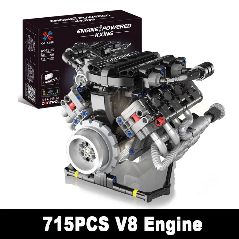 

K96206 715PCS Technical V8 Engine Building Blocks Set APP Programmable Power Functions Car with LED Lights DIY Educational Gift