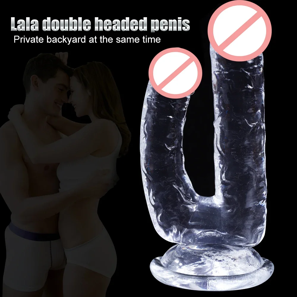 

Double Headed Dildo Front And Back Stimulate Anal/Vagina Double Sexual Climax Experience Transparent Masturbation BDSM Sex Toys