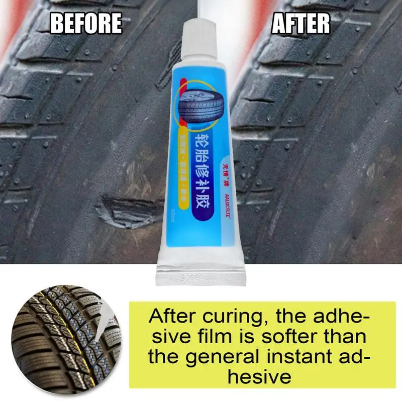 Tire Repair Adhesive 30ml Waterproof Bicycle Tire External Glue Tread Sidewall Tire Strong Adhesive Bike Car Tire Repair Patch